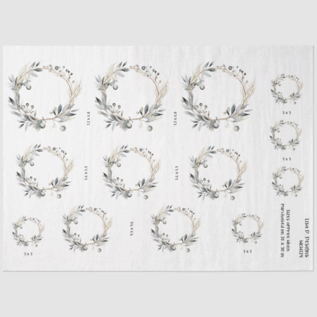 Watercolor Wreath Greenery Foliage and Berries Tissue Paper (Front)