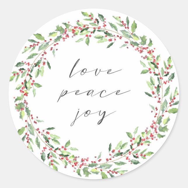 Watercolor Wreath Holiday Sticker (Front)
