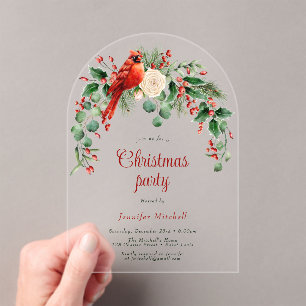 Watercolor Wreath Holly Red Green Christmas Party Acrylic Invitations