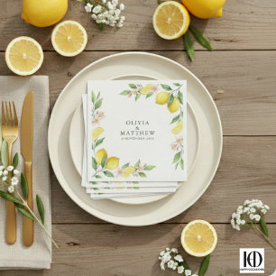 Watercolor Wreath Mediterranean Citrus Wedding Napkin