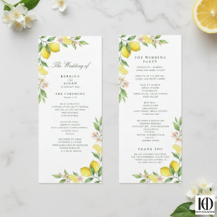Watercolor Wreath Mediterranean Citrus Wedding Programme