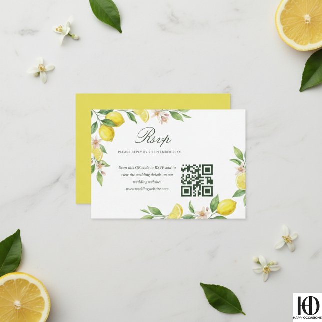 Watercolor Wreath Mediterranean Citrus Wedding RSVP Card (Creator Uploaded)
