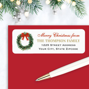 Watercolor Wreath Merry Christmas Family Address