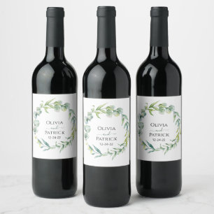 watercolor wreath mint green eucalyptus classic wine label