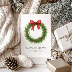 Watercolor Wreath Modern Business Christmas Holiday Card