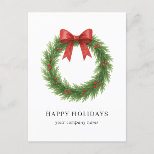Watercolor Wreath Modern Business Christmas Holiday Postcard