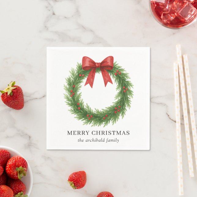 Watercolor Wreath Modern Christmas Napkin (Insitu)