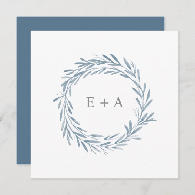 Watercolor Wreath Monogram Square Save the Date Invitation (Front/Back)