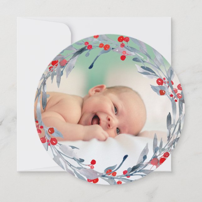 watercolor wreath new baby holiday card (Front)