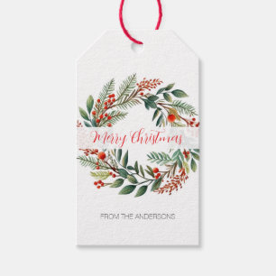 Watercolor Wreath Personalized Christmas Gift Tags