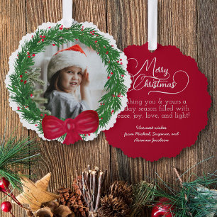 Watercolor Wreath Photo Frame Merry Christmas Tree Decoration Card