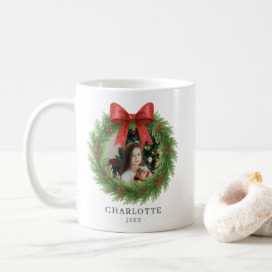 Watercolor Wreath Photo Modern Christmas Coffee Mug