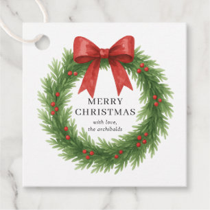 Watercolor Wreath Photo Modern Christmas Favour Tags