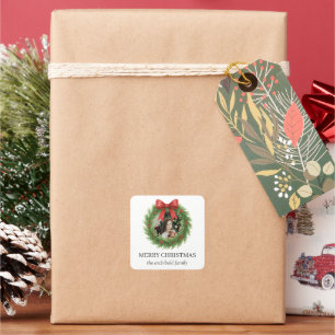 Watercolor Wreath Photo Modern Christmas Square Sticker