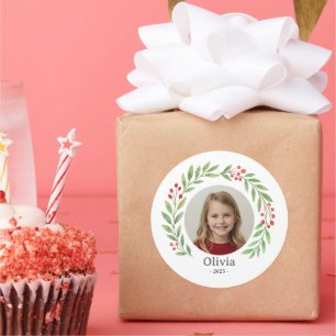 Watercolor Wreath Photo Round Sticker