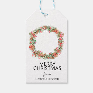 Watercolor Wreath pine Christmas Minimalistic Gift Tags