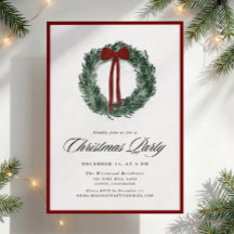Watercolor Wreath Red Border Christmas Party 