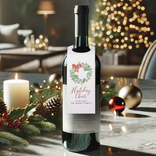 Watercolor Wreath & Red Bow Bottle Tag