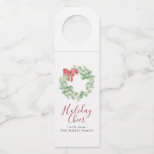 Watercolor Wreath & Red Bow Bottle Tag