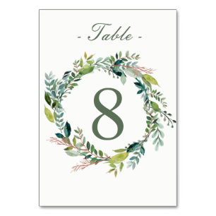Watercolor Wreath Table Number Card