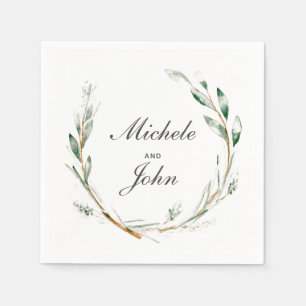 Watercolor Wreath Wedding Names Paper Napkins