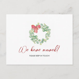 Watercolor Wreath We've Moved Christmas Postcard