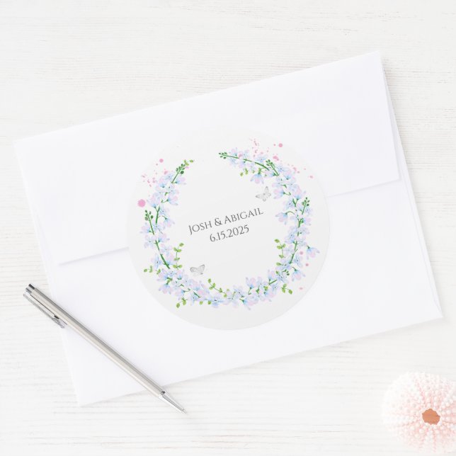 watercolor wreath with butterflies classic round sticker (Envelope)