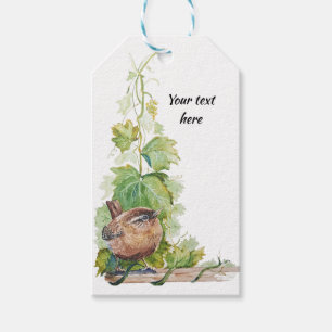 Watercolor Wren Bird Vineyard Grapes Leaves Winery Gift Tags