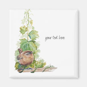 Watercolor Wren Bird Vineyard Grapes Leaves Winery Magnet