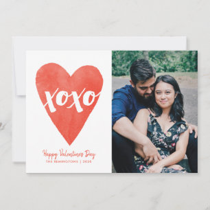 Watercolor XOXO Valentine's Day Photo Card - Red