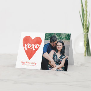 Watercolor XOXO Valentine's Day Photo Card - Red