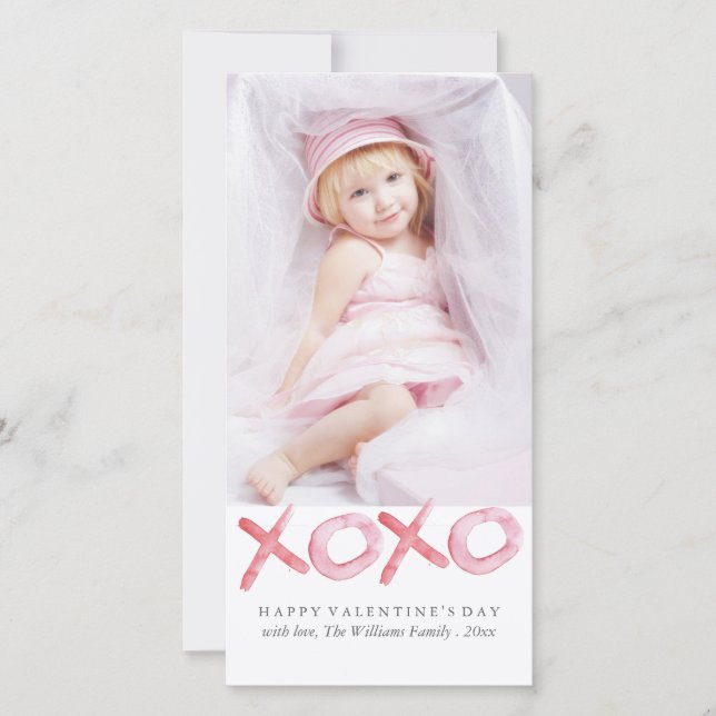 Watercolor XOXO Valentine's Day Photo Cards (Front)