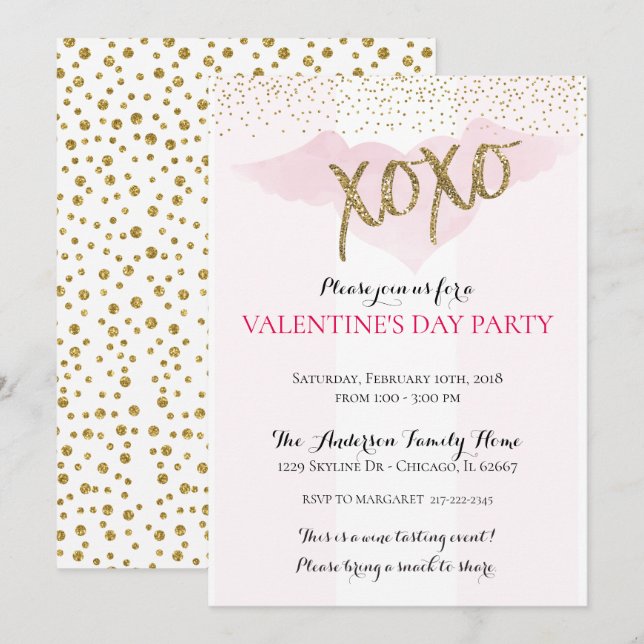 Watercolor XOXO Valentine's Party Invitations (Front/Back)