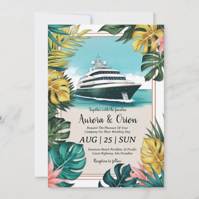 watercolor yacht wedding invitations (Front)