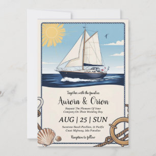 watercolor yacht wedding invitations