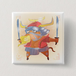 Watercolor Year of the Ox, Samurai 15 Cm Square Badge