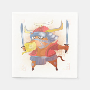 Watercolor Year of the Ox, Samurai Napkin