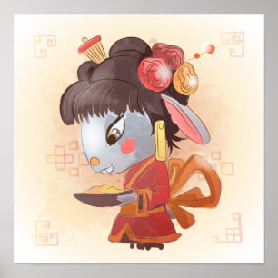 Watercolor Year of the Rabbit, geisha Poster
