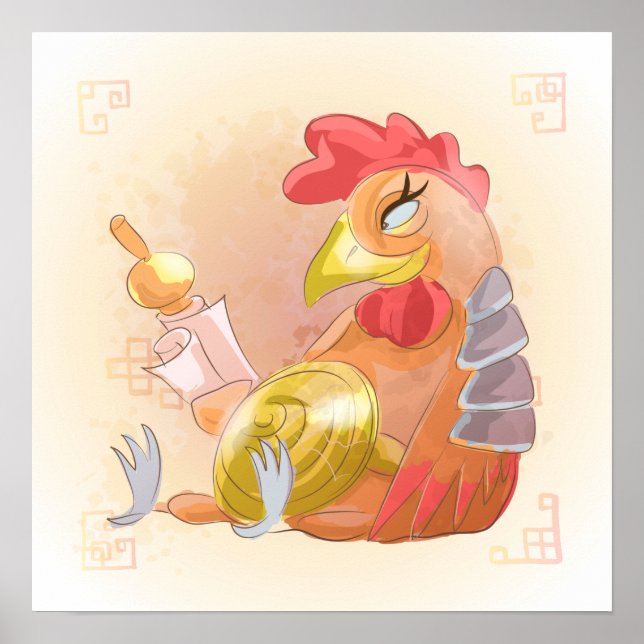 Watercolor Year of the Rooster, Samurai Poster (Front)