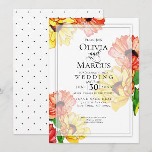Watercolor Yellow and Red Gerbera Daisies Invitation