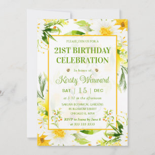 Watercolor Yellow and White Daisies Birthday Invitation