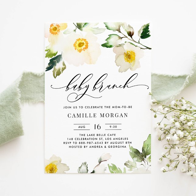 Watercolor Yellow Anemone Floral Baby Brunch Invitation (Creator Uploaded)