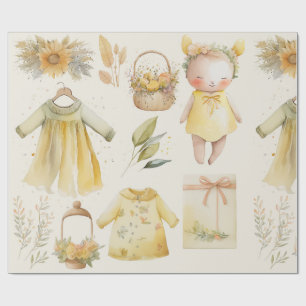 Watercolor yellow baby supplies wrapping paper