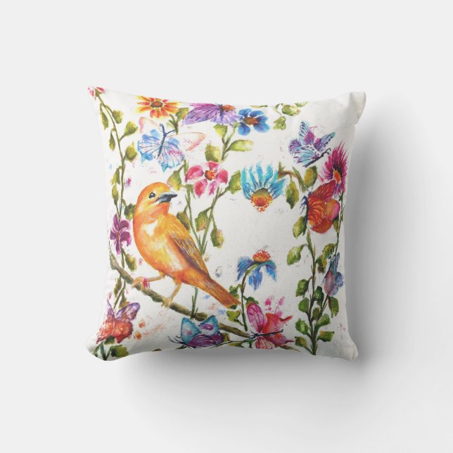Watercolor Yellow Bird Cushion (Front)