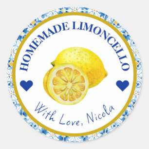 Watercolor Yellow & Blue Homemade Limoncello Classic Round Sticker