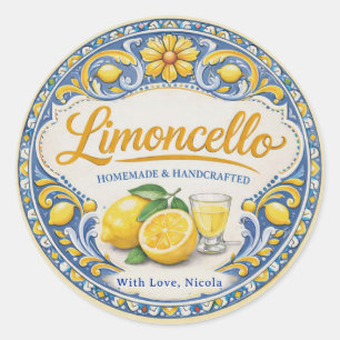 Watercolor Yellow & Blue Homemade Limoncello Classic Round Sticker