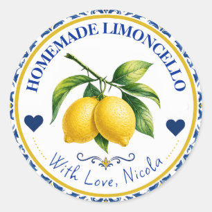 Watercolor Yellow & Blue Homemade Limoncello Classic Round Sticker