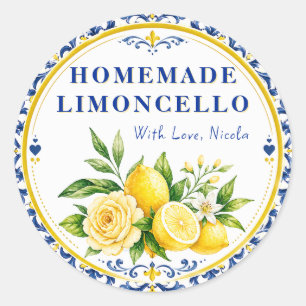 Watercolor Yellow & Blue Homemade Limoncello Classic Round Sticker