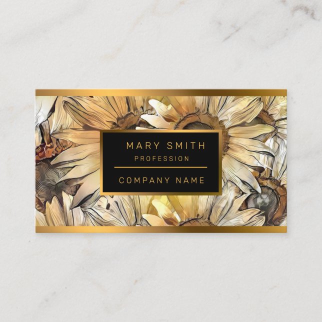 Watercolor Yellow Bouquet Sunflowers Collection Business Card (Front)