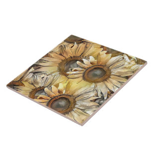 Watercolor Yellow Bouquet Sunflowers Collection Tile